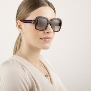 Gucci square Havana sunglasses GG0036S w/ blue sparkle and red stripe logo arms